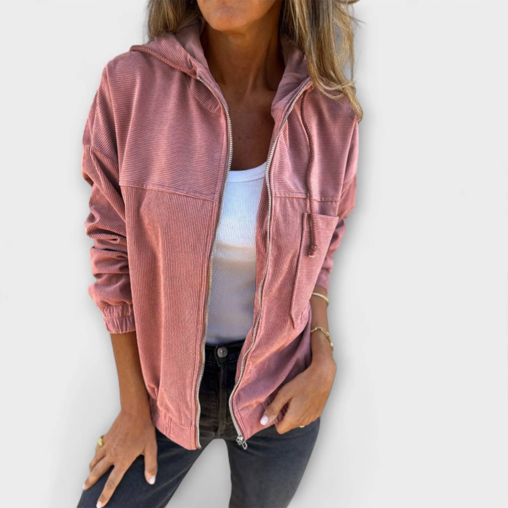 Ella - Corduroy Zip-Up Hooded Jacket