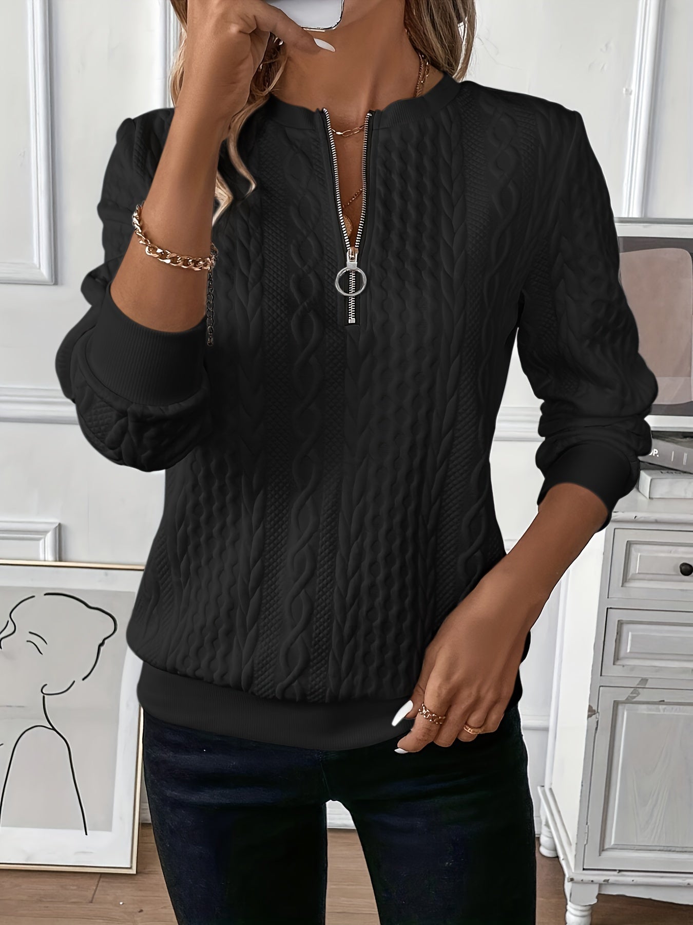Ava&Rose™ - Ladies' zip-up cable knit jumper