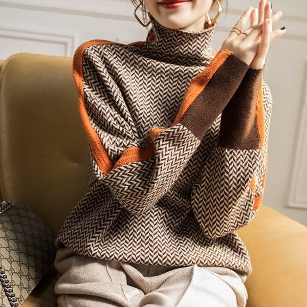 Malou | Bold Stripe High Neck Sweater