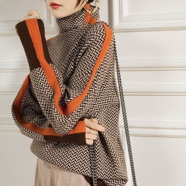 Malou | Bold Stripe High Neck Sweater
