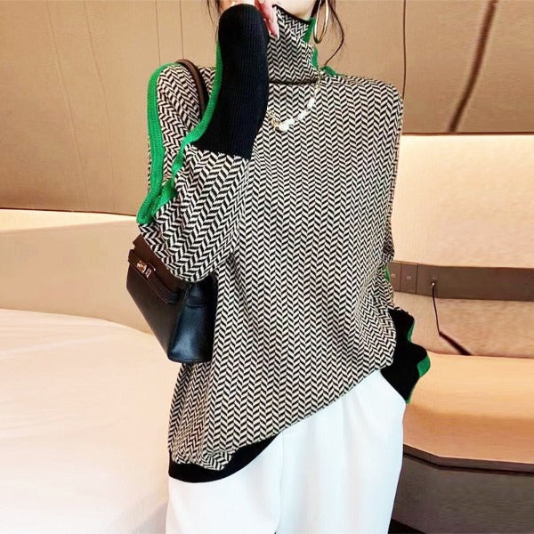Malou | Bold Stripe High Neck Sweater
