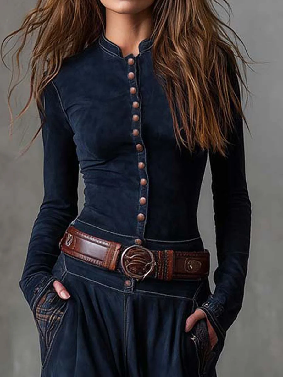 Anna | Navy Suede Maxi Dress with Belt