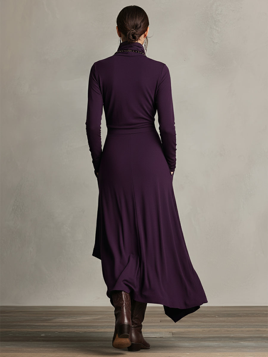 Tessa | Asymmetric Knit Maxi Dress with Turtleneck