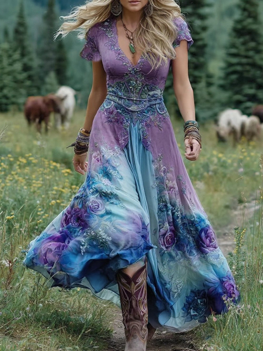 Classy Gradient Purple Lavender And Floral Printed