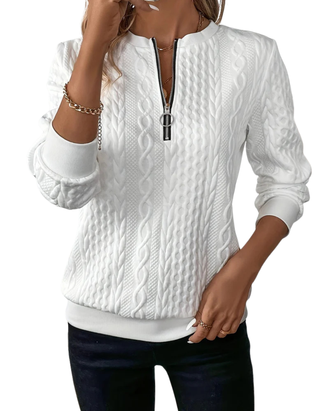 Ava&Rose™ - Ladies' zip-up cable knit jumper