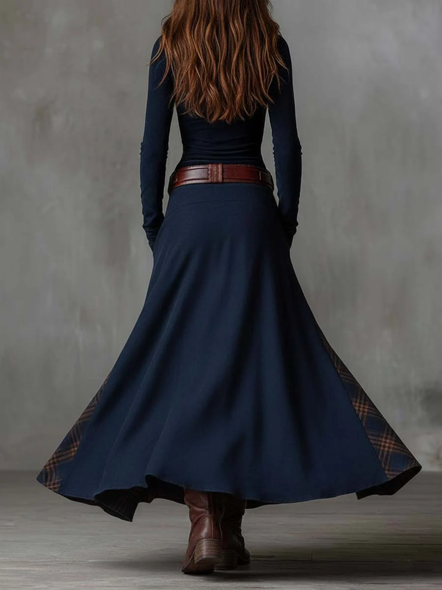 Anna | Navy Suede Maxi Dress with Belt