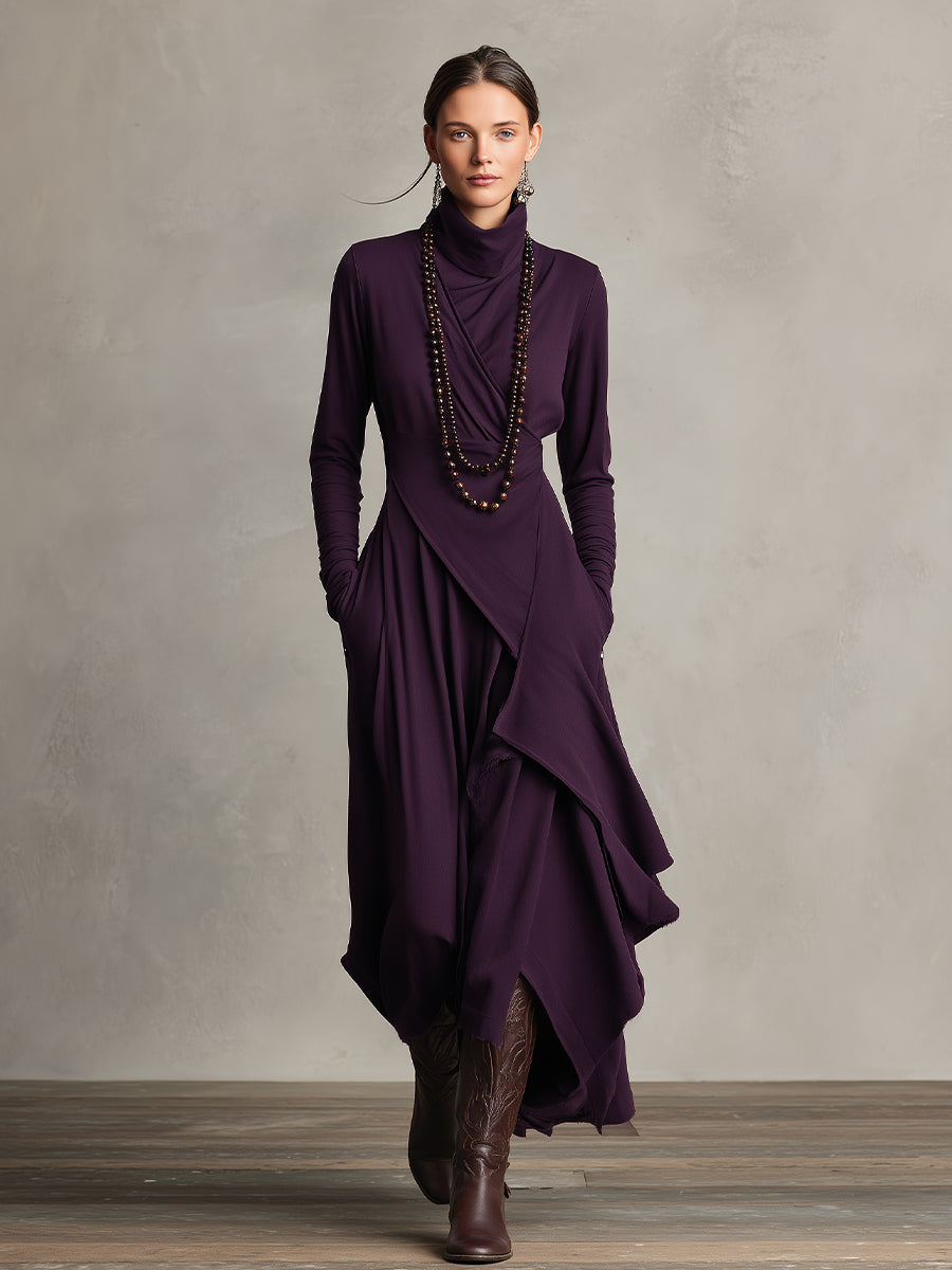 Tessa | Asymmetric Knit Maxi Dress with Turtleneck