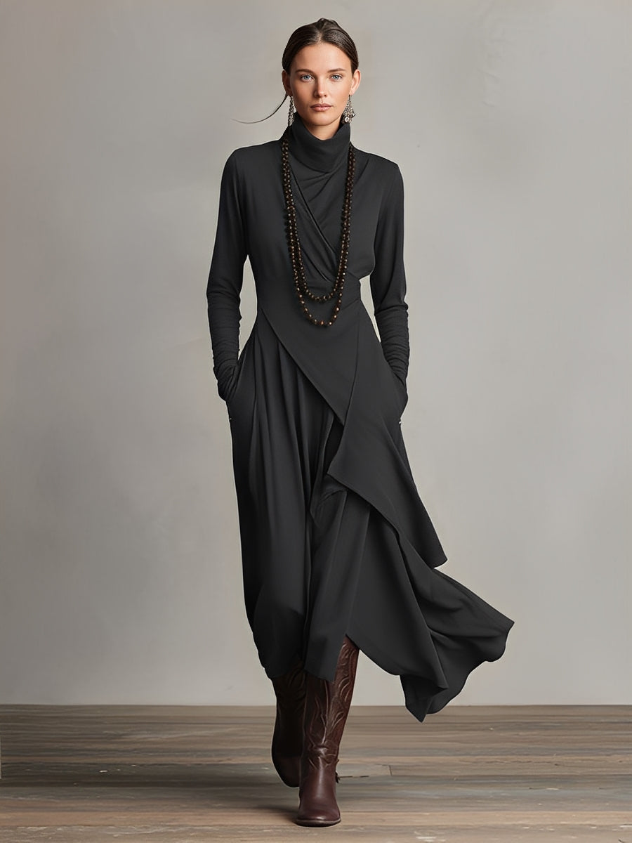 Tessa | Asymmetric Knit Maxi Dress with Turtleneck